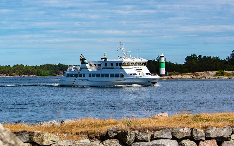 Passenger ferry traveling through the Stockholm archipelago.